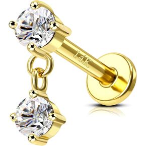 COCHARM 14K الذهب اللولب الزنمة الغضروف القرط مسمار استرخى تشيكوسلوفاكيا 16 جرام شقة الظهر الذهب الأصفر الغضروف اللولب الزنمة ثقب المجوهرات المتدلية داخليا الخيوط الذهب الحقيقي الغضروف مسمار المجوهرات 14K الذهب