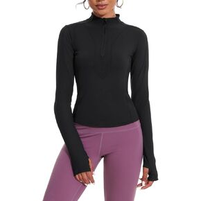 Lightbare Women’s Cropped Workout Jacket Lightweight Slim Fit Long Sleeve Half Zip Athletic Tops for Yoga Running Track