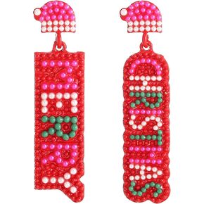 Merry Christmas Earrings Xmas Beaded Dangle Earrings Trendy Christmas Holiday Earrings for Women Festive Jewelry Gift