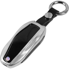 Key Fob Cover Holder for Tesla Model S/3/Y Keychain Case Aluminum Metal for Tesla Model S Model 3 Model Y Smart Remole Accessories(Silver)