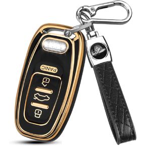 QBUC لغطاء Audi Key Fob مع سلسلة مفاتيح، لغطاء مفتاح Audi مناسب لمفتاح Audi A4 Q7 Q5 TT A3 A6 SQ5 R8 S5 الذكي (أسود-A)