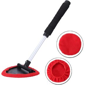 Windshield Cleaner Tool, Extendable Handle and Adjustable Triangular Shape Window Windshield Cleaner Kit, Car Windshields Washing Brush, with 2Pcs Washable and Reusable Pads