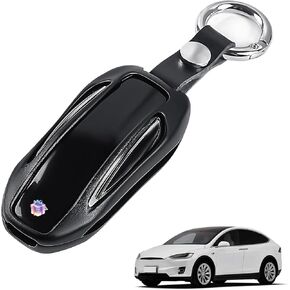 Key Fob Cover Holder for Tesla Model X Keychain Case Aluminum Metal for Tesla Model X Smart Remote Accessories(Black)