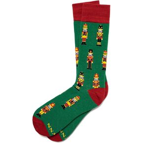 Men's Designer Alynn Green Christmas Nutcracker Holiday Novelty Crew Dress & Trouser Socks