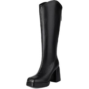 XIEDA Knee High Boots Women Platform Chunky High Heel Gogo Boots Sqaure Toe Tall Boots