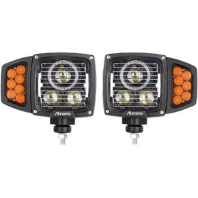 Abrams Snow Plow Lights Anti Freeze/Anti Icing Function LED Combination Pedestal Head Light Kit - Heated Lens Heavy-Duty ATV Snow Plow Truck Snowplow Road Side Safety Universal Snow Thrower Accessory