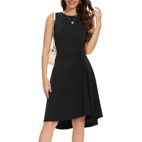 DRESSTELLS Women's Cocktail Dress, Formal Wedding Guest Church Dresses, Ruched Waist Party Prom High Low Dress