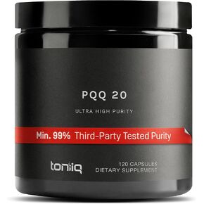 Toniiq 99%+ 20mg Supplement - Ultra High Purity PQQ 20mg Concentrated Formula - PQQ 20 mg 120 Capsules - Pyrroloquinoline Quinone Supplement - 1 Capsule Serving - Vegetarian Capsules