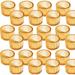 Clear Tealight Candle Holder Set of 24,Glass Votive Candle Holders, Decorative Round Ribbed Candle Holders for Home Decor (Clear)