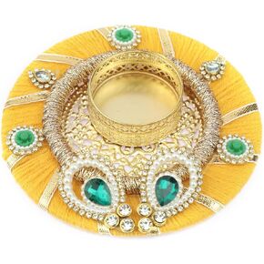 Decorative Mat Rangoli with T-Light candle Holder Stand for Indian Traditional Cultural Festival Decorations Made up of Golden Embrodaries for Gifting Idea Home Decor(Size:- 5")(Yellow)