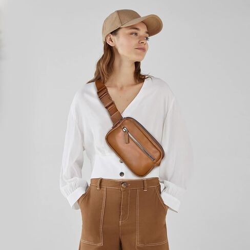 حقيبة حزام للنساء من جلد البولي يوريثان، حقيبة خصر عصرية للنساء مع حزام قابل للتعديل في كل مكان (بني) in Kuwait