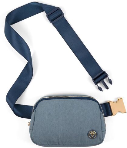 Rubina Anywhere Belt Bag LUXE | Crossbody Bag for Women | Unisex Hip Waist Pack for Hiking, Workout, Running, Traveling, Festivals | Chest Bag | Adjustable Strap | Metal Buckle (Blue Jeans) in Kuwait