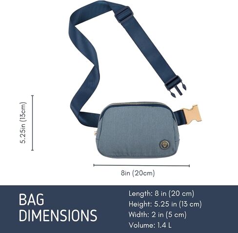 Rubina Anywhere Belt Bag LUXE | Crossbody Bag for Women | Unisex Hip Waist Pack for Hiking, Workout, Running, Traveling, Festivals | Chest Bag | Adjustable Strap | Metal Buckle (Blue Jeans) in Kuwait