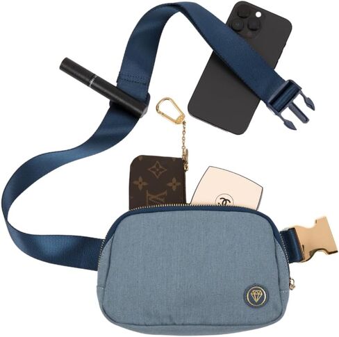 Rubina Anywhere Belt Bag LUXE | Crossbody Bag for Women | Unisex Hip Waist Pack for Hiking, Workout, Running, Traveling, Festivals | Chest Bag | Adjustable Strap | Metal Buckle (Blue Jeans) in Kuwait