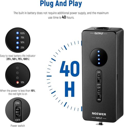 Neewer 1-Channel 48V Phantom Power Supply with Adapter, BONUS+XLR 3 Pin Microphone Cable for Any Condenser Microphone Music Recording Equipment (8 feet) in Kuwait