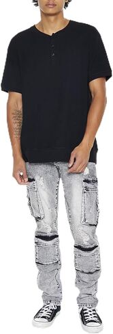 Forever 21 Men's Acid Wash Slim-fit Cargo Jeans in Saudi Arabia