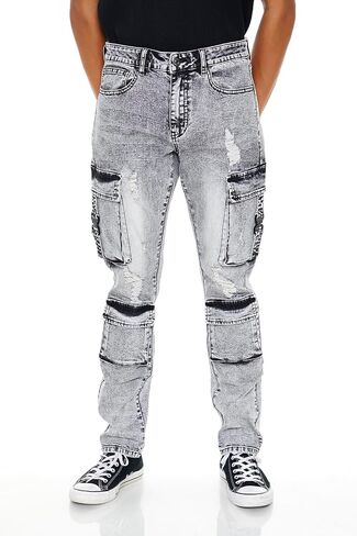 Forever 21 Men's Acid Wash Slim-fit Cargo Jeans in Saudi Arabia