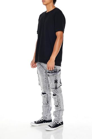 Forever 21 Men's Acid Wash Slim-fit Cargo Jeans in Saudi Arabia