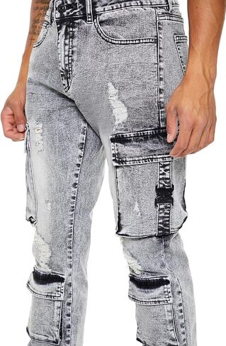Forever 21 Men's Acid Wash Slim-fit Cargo Jeans in Saudi Arabia