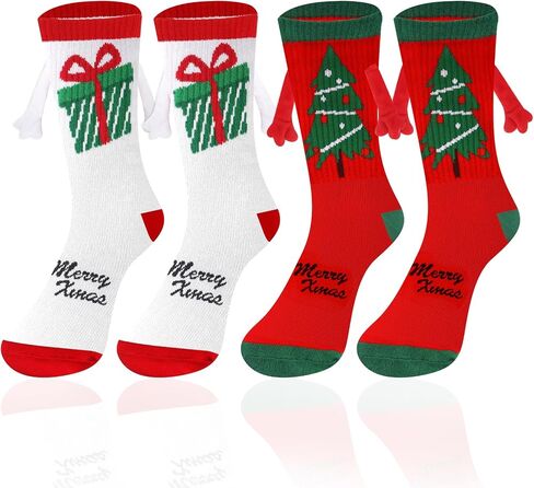 Christmas Holding Hands Socks Christmas Funny Magnetic Socks Winter Xmas Magnetic Hand Holding Socks for Family in Kuwait
