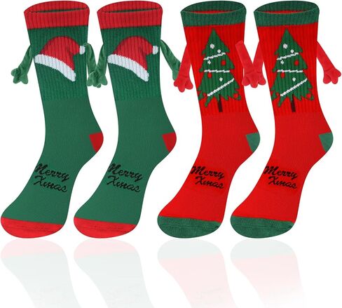 Christmas Holding Hands Socks Christmas Funny Magnetic Socks Winter Xmas Magnetic Hand Holding Socks for Family in Kuwait
