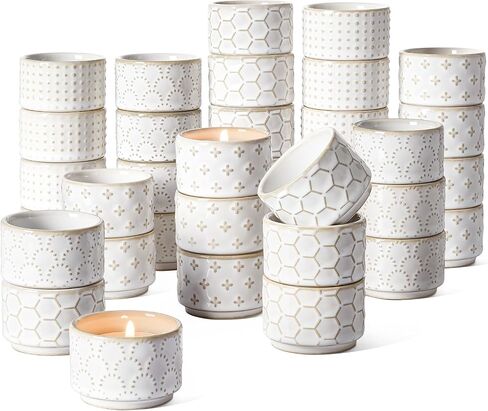 LE TAUCI Tealight Candle Holder, Ceramic Small Candle Holders Bulk,Embossed Candle Holders for Table Centerpiece, Father Day, Wedding, Gift, Home Decor, Set of 12, Arctic White in Saudi Arabia