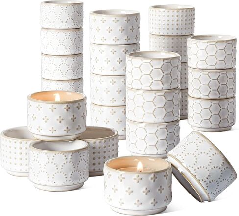 LE TAUCI Tealight Candle Holder, Ceramic Small Candle Holders Bulk,Embossed Candle Holders for Table Centerpiece, Father Day, Wedding, Gift, Home Decor, Set of 12, Arctic White in Saudi Arabia