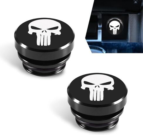قطعتان من غطاء ولاعة السجائر المعدنية للسيارة، استبدال قابس ولاعة السجائر لتزيين الجمجمة بشكل شخصي، حامي مانع للخدش والغبار مع حلقة مطاطية، عالمي للسيارات (أسود) in Kuwait