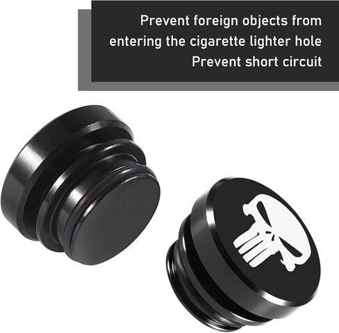 قطعتان من غطاء ولاعة السجائر المعدنية للسيارة، استبدال قابس ولاعة السجائر لتزيين الجمجمة بشكل شخصي، حامي مانع للخدش والغبار مع حلقة مطاطية، عالمي للسيارات (أسود) in Kuwait