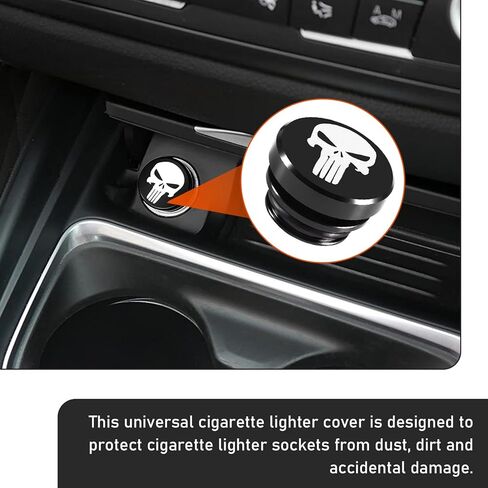 قطعتان من غطاء ولاعة السجائر المعدنية للسيارة، استبدال قابس ولاعة السجائر لتزيين الجمجمة بشكل شخصي، حامي مانع للخدش والغبار مع حلقة مطاطية، عالمي للسيارات (أسود) in Kuwait