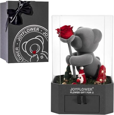 Preserved Flowers with Cute Teddy Bear, Eternal Real Rose Romantic Gift with Elegant Gift Box for Girlfriend Wife Her in Valentine's Day, Birthday, Christmas, Weddings, Anniversaries in Saudi Arabia