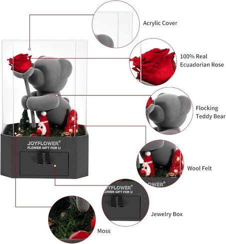 Preserved Flowers with Cute Teddy Bear, Eternal Real Rose Romantic Gift with Elegant Gift Box for Girlfriend Wife Her in Valentine's Day, Birthday, Christmas, Weddings, Anniversaries in Saudi Arabia