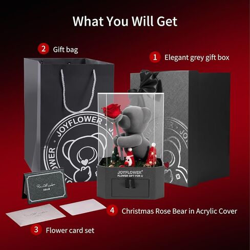 Preserved Flowers with Cute Teddy Bear, Eternal Real Rose Romantic Gift with Elegant Gift Box for Girlfriend Wife Her in Valentine's Day, Birthday, Christmas, Weddings, Anniversaries in Saudi Arabia