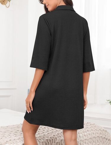 SWOMOG Women Zipper Robes Waffle Bathrobes Short Lightweight Knee Length Housecoat with Pockets S-XXL in Kuwait