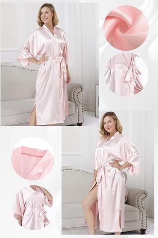 Women Long Silky Robes Set with Hair Band Eye Mask Hair Ring Bride Bridesmaid Bridal Party Loungewear in Kuwait