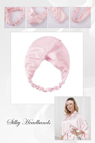 Women Long Silky Robes Set with Hair Band Eye Mask Hair Ring Bride Bridesmaid Bridal Party Loungewear in Kuwait