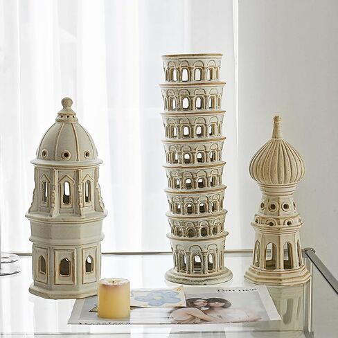 Ceramic Home Decoration 12.6 Inch Tall European Dome Tower for Living Room Bedroom Office Modern Farmhouse Antique Rustic Nordic Ornament Desktop Fireplace Centerpiece Decor in Kuwait
