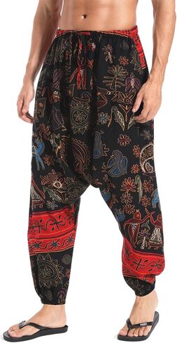 AITFINEISM Men's Drawstring Aladdin Hippie Harem Pants Loose Drop Crotch Trousers in Kuwait