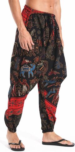 AITFINEISM Men's Drawstring Aladdin Hippie Harem Pants Loose Drop Crotch Trousers in Kuwait