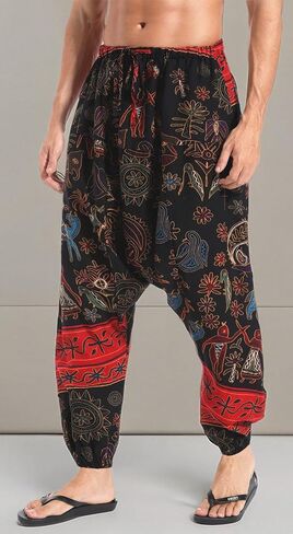 AITFINEISM Men's Drawstring Aladdin Hippie Harem Pants Loose Drop Crotch Trousers in Kuwait