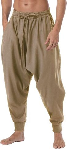 AITFINEISM Men's Drawstring Aladdin Hippie Harem Pants Loose Drop Crotch Trousers in Kuwait