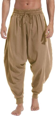 AITFINEISM Men's Drawstring Aladdin Hippie Harem Pants Loose Drop Crotch Trousers in Kuwait