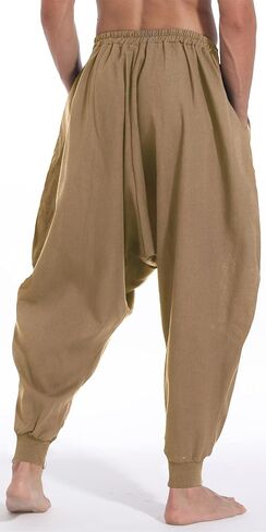 AITFINEISM Men's Drawstring Aladdin Hippie Harem Pants Loose Drop Crotch Trousers in Kuwait