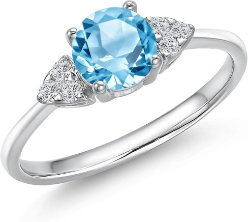 Gem Stone King 14K الذهب الأبيض 6MM جولة جوهرة الأحجار الكريمة وخاتم الخطوبة الماس الأبيض المزروع في المختبر | خاتم وعد الذكرى السنوية للزفاف للنساء | الحجم 5،6،7،8،9 in Saudi Arabia