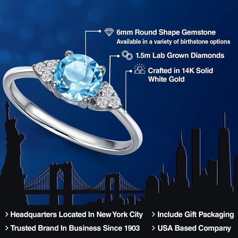 Gem Stone King 14K الذهب الأبيض 6MM جولة جوهرة الأحجار الكريمة وخاتم الخطوبة الماس الأبيض المزروع في المختبر | خاتم وعد الذكرى السنوية للزفاف للنساء | الحجم 5،6،7،8،9 in Saudi Arabia