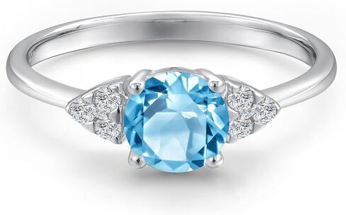 Gem Stone King 14K الذهب الأبيض 6MM جولة جوهرة الأحجار الكريمة وخاتم الخطوبة الماس الأبيض المزروع في المختبر | خاتم وعد الذكرى السنوية للزفاف للنساء | الحجم 5،6،7،8،9 in Saudi Arabia