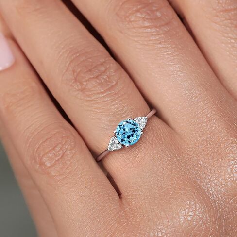 Gem Stone King 14K الذهب الأبيض 6MM جولة جوهرة الأحجار الكريمة وخاتم الخطوبة الماس الأبيض المزروع في المختبر | خاتم وعد الذكرى السنوية للزفاف للنساء | الحجم 5،6،7،8،9 in Saudi Arabia
