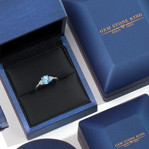 Gem Stone King 14K الذهب الأبيض 6MM جولة جوهرة الأحجار الكريمة وخاتم الخطوبة الماس الأبيض المزروع في المختبر | خاتم وعد الذكرى السنوية للزفاف للنساء | الحجم 5،6،7،8،9 in Saudi Arabia
