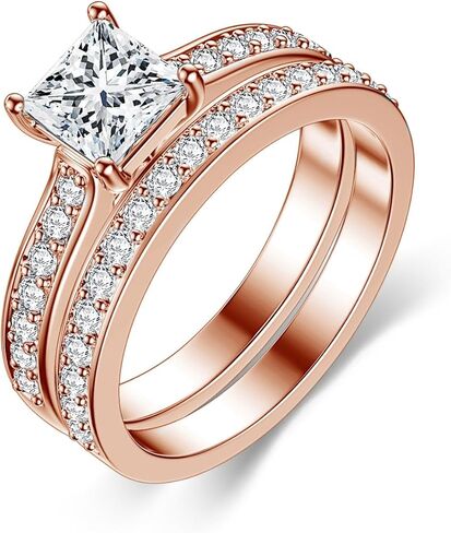 Moissanite Ring Bridal Sets for Women Engagement Ring Wedding Band 2cttw D Color VVS1 Princess Cut 925 Sterling Silver Bridal Sets in Saudi Arabia