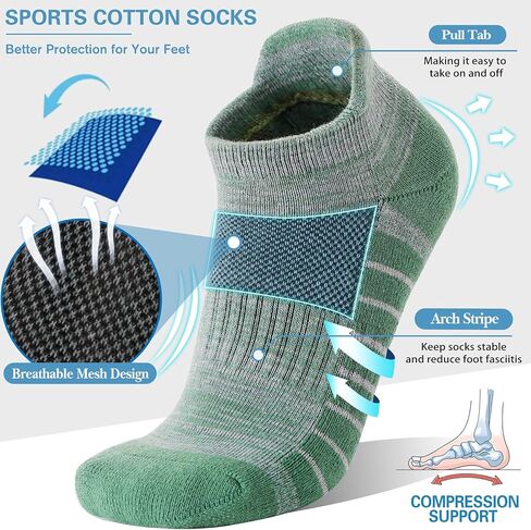 Ankle No Show Running Hiking Athletic Socks Sports Compression Cotton Cushioned Socks 6 Pairs for Women Men in Saudi Arabia